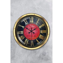 Kasva Concept Hediyelik 40 cm Gold Metal Kırmızı-Siyah Duvar Saati