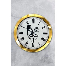 Kasva Concept Hediyelik 36 cm Gold Metal Maske Duvar Saati