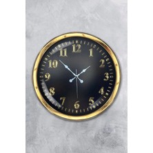 Kasva Concept Hediyelik 40 cm Gold Metal Siyah Klasik Gold Duvar Saati