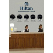 Kasva Concept 40 cm Krom Metal Siyah Kadran 5 Adet Set Tabelalı Otel Dünya Saati