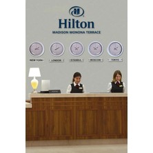 Kasva Concept 36 cm Beyaz Metal Beyaz Kadran 5 Adet Set Tabelalı Otel Dünya Saati