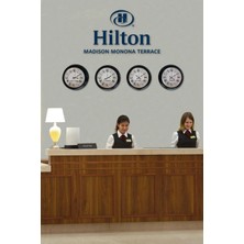 Kasva Concept 40 cm Siyah Metal Beyaz Kadran 4 Adet Set Otel Dünya Saati