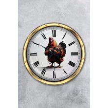 Kasva Concept Hediyelik 40 cm Gold Metal Horoz Roma Rakamlı Duvar Saati