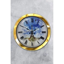 Kasva Concept Hediyelik 36 cm Gold Metal Eyfel Kulesi Duvar Saati