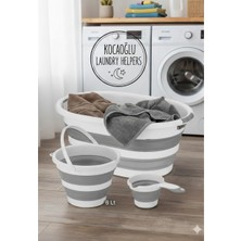 Zambak 3'lü Katlanır Banyo Seti - Katlanabilir Silikon 25 Lt Çamaşır Sepeti- 12LT Akordiyon Su Kovası - Katlanır Maşrapa