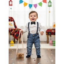 Lino Baby Askı Kemerli Papyonlu Likralı Kot Pantolon Erkek Bebek/çocuk Takı