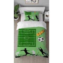 Greendecor Goal Futbol Top Kale Desenli Tasarımlı Dijital Baskılı Özel Tasarım Çarşafsız Çocuk Nevresim Takımı