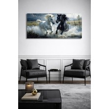 Olinpa Kırılmaz Cam Duvar Saati , Hem Tablo Hem Saat Siyah Beyaz Koşan At Tasarım Ev Ofis Hediyesi