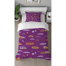 Greendecor Araba Otobüs Ağaç Desenli Tasarımlı Dijital Baskılı Özel Tasarım Çarşafsız Çocuk Şık Nevresim Takımı