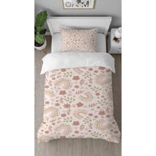 Greendecor Gökkuşağı Çiçekli Yaprak Desenli Tasarım Dijital Baskılı Özel Tasarım Çarşafsız Şık Nevresim Takımı