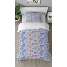 Greendecor Papatya Çiçek Yaprak Renkli Desenli Tasarımlı Dijital Baskılı Özel Tasarım Çarşafsız Nevresim Takımı