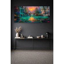 Olinpa Kırılmaz Cam Duvar Saati , Hem Tablo Hem Saat Renkli Manzara Huzur Tasarım Ev Ofis Hediyesi