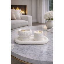 Nox Atelier Modern Dokulu Mumluk & Dekor Seti – 3’lü (Tepsi + Mumluk + Kase)