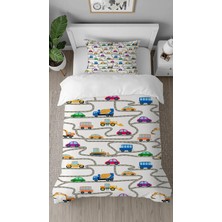 Greendecor Araba Kepçe Desenli Tasarımlı Dijital Baskılı Özel Tasarım Çarşafsız Çocuk Şık Nevresim Takımı