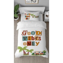 Greendecor Good Vibes Palmiye Papatya Desenli Tasarımlı Dijital Baskılı Özel Tasarım Çarşafsız Nevresim Takımı