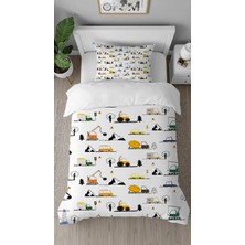 Greendecor Araba Kepçe Desenli Tasarımlı Dijital Baskılı Özel Tasarım Çarşafsız Çocuk Şık Nevresim Takımı