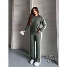 Fonna Fashion Bayan Eşofman Takım Garnili-Yeşil (Bisiklet Yaka)