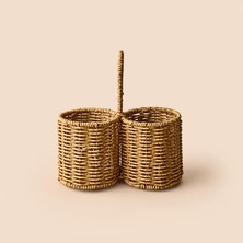 Mien 2'li Rattan Kaşıklık - Kahverengi - 22X10X21 cm