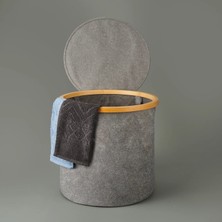 Arow Kapaklı Katlanabilir Yuvarlak Çamaşır Sepeti - Gri - 50 Lt