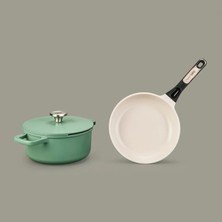 Matmel Leo Phantom Kapaklı Yapışmaz Derin Tencere ve Kızartma Tavası - Yeşil / Bej - 24 cm