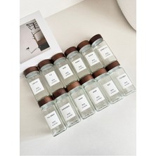 Feyza Design Kare Cam Baharatlık Seti, 12’li Kapaklı ve 16 Etiketli, Şık ve Pratik Tasarım