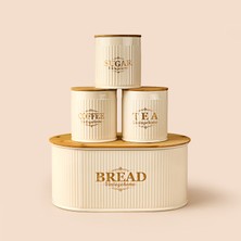 Evstyle Ekmeklik ve Üçlü Kavanoz Seti - Krem / Açık Kahverengi - 33X20 cm