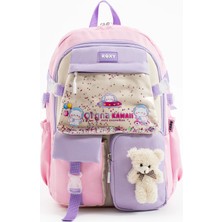 Roxy Kawaii Kore Tarzı Ayıcıklı Aksesuarlı Çok Bölmeli Çocuk Okul Çantası