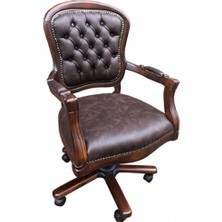 Masifart Adale Ahşap Klasik Ofis Çalışma Koltuğu Ceviz Makam Koltuğu