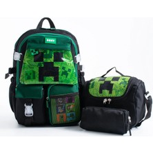 Roxy Minecraft Kore Kawaii Okul Çantası Seti – Sırt Çantası + Beslenme Çantası + Kalemlik