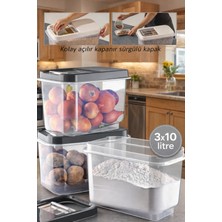 Feyza Design 3'lü Çok Amaçlı 10 Lt Sürgülü Kapaklı Saklama Kabı Seti