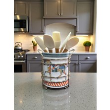 Feyza Design Seramik ve Metal Mutfak Kaşıklık, Herm Desen, Gümüş Tonu, Feray Home