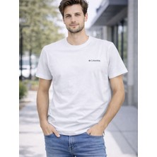 Erkek Beyaz Basic Bisiklet Yaka Kısa Kollu Logo Detaylı T-Shirt