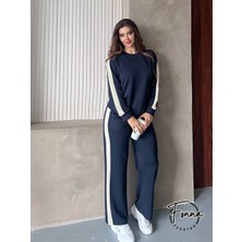 Fonna Fashion Bayan Eşofman Takım Garnili-Lacivert(Bisiklet Yaka)