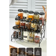 Feyza Design Şık Metal Standlı 15 Parça Baharat Takımı, Pratik ve Estetik Kullanım