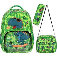 Roxy Lisanslı Dinazor Desenli Ilkokul Çantası,beslenme Çantası ve Kalem Kutusu Seti