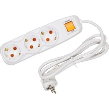 Nilson Akım Korumalı 3'lü Çocuk Korumalı Anahtarlı Grup Priz - Beyaz - 1,5 M