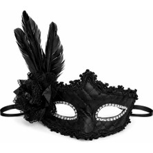 Siyah Tüylü Venedik Lüks Balo Maskesi - Lisinya