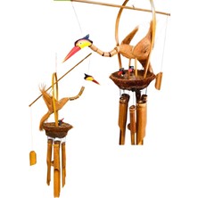 Ahfa Natural Craft Bambu Hindistancevizi Kabuğu Yavrulu Leylek Rüzgar Çanı