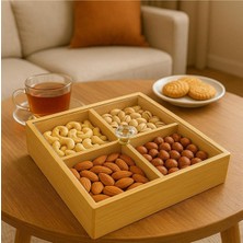 Feyza Design Bambu Kare 4 Bölmeli Organizer, Kahvaltılık ve Takı Kutusu, Akışkan Tasarım