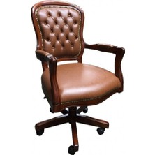 Masifart Platin Klasik Ofis Çalışma Koltuğu Ceviz Kapitoneli