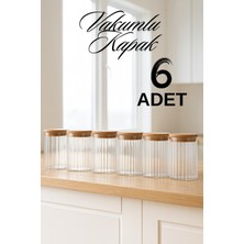 Feyza Design 6'lı Çizgili Cam Baharatlık Seti, Hava Geçirmez Bambu Kapaklı 610 ml
