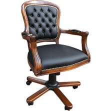 Masifart Lovia Ahşap Klasik Ofis Çalışma Koltuğu Ceviz Müdür Koltuğu