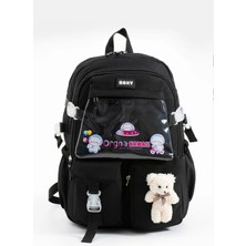 Roxy Siyah Kawaii Kore Tarzı Ayıcıklı Hafif Çok Bölmeli Çocuk Okul Sırt Çantası