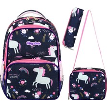 Roxy Lisanslı Unicorn Desenli Ilkokul Çantası,beslenme Çantası ve Kalem Kutusu Seti