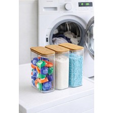 Feyza Design 3'lü 2,5 Litre Bambu Vakum Kapaklı Saklama ve Organizer Seti
