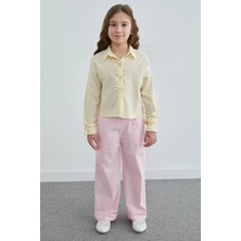 FullaModa Çizgili Fiyonk Detaylı Kız Çocuk Crop Gömlek