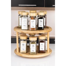 Feyza Design Cam Bambu Kapaklı 12'li Baharat Takımı, Döner Standlı, 251-299 ml