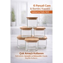Feyza Design 6'lı Bambu Kapaklı Çervezlik Seti, Çok Amaçlı Borosilikat Cam Kahvaltılık