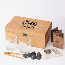 Braventa Collection 30 Yaş Tasarımlı Ahşap Kutulu 2'li Glasgow Viski Kadeh Seti + 6 Soğutucu Taş