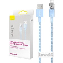 Hype Store Explorer Serisi Hızlı Şarj Kablosu Akıllı Sıcaklık Kontrolü USB To Ip 2.4A, 2m, Mavi